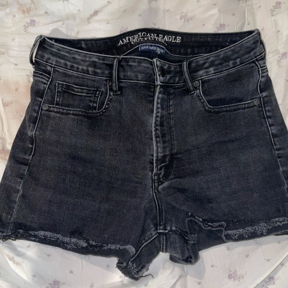 American Eagle High Rise Black Denim Short